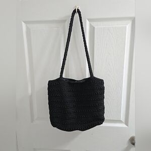 Croft And Barrow Crochet Purse Tote Shoulder Bag Braided Strap Black Boho